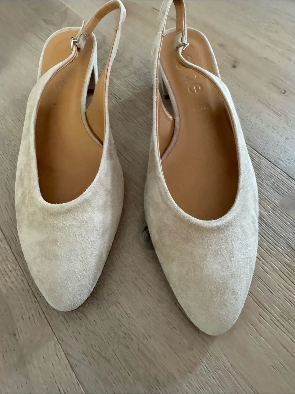 Aeyde Beige Suede Slingback Heels